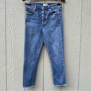 Agolde Jeans Womens 27 Blue Medium Wash Button Fly 90s Raw Hem Stretchy USA Made